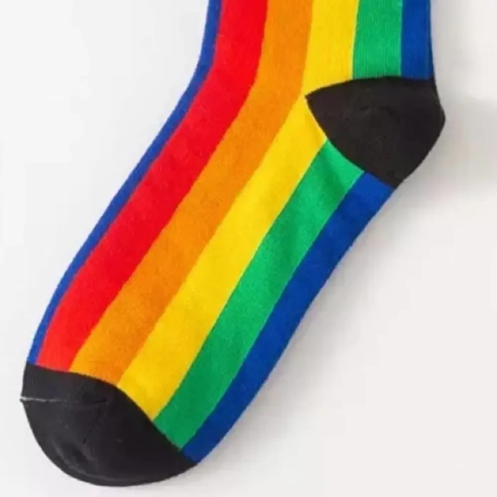 Women  Pride Rainbow Stripe  Black Socks Set Size 5-9